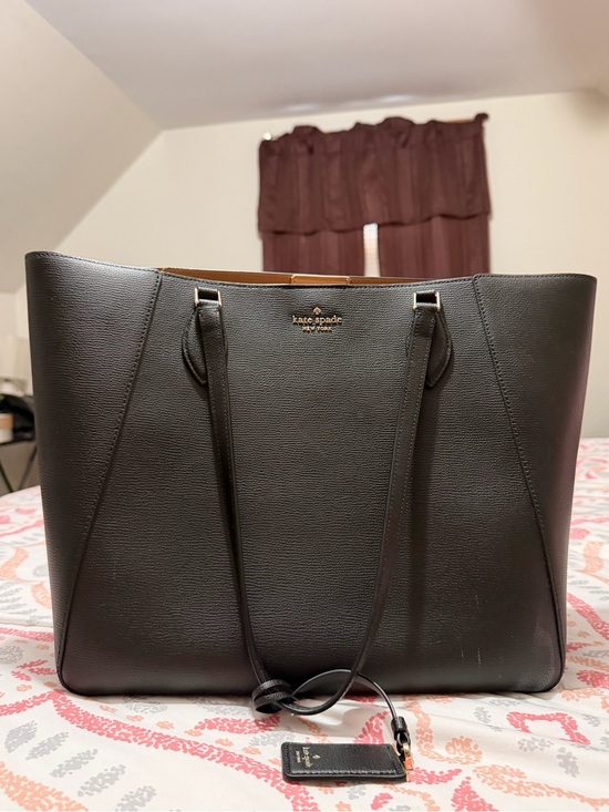kate spade Handbags - kate spade Black Structured Leather Tote with Gold Logo